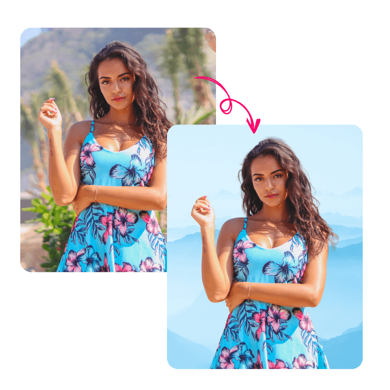 Women in beachwear with changed background images